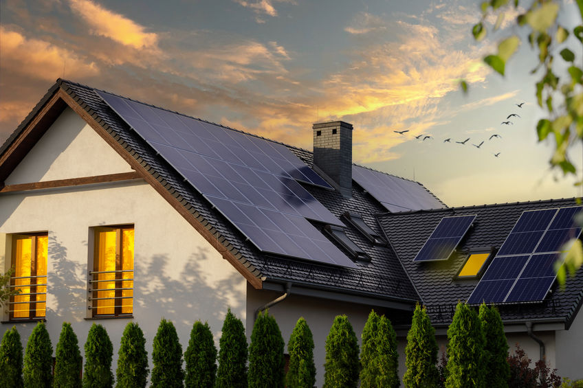 Modern House with solar panels on the roof